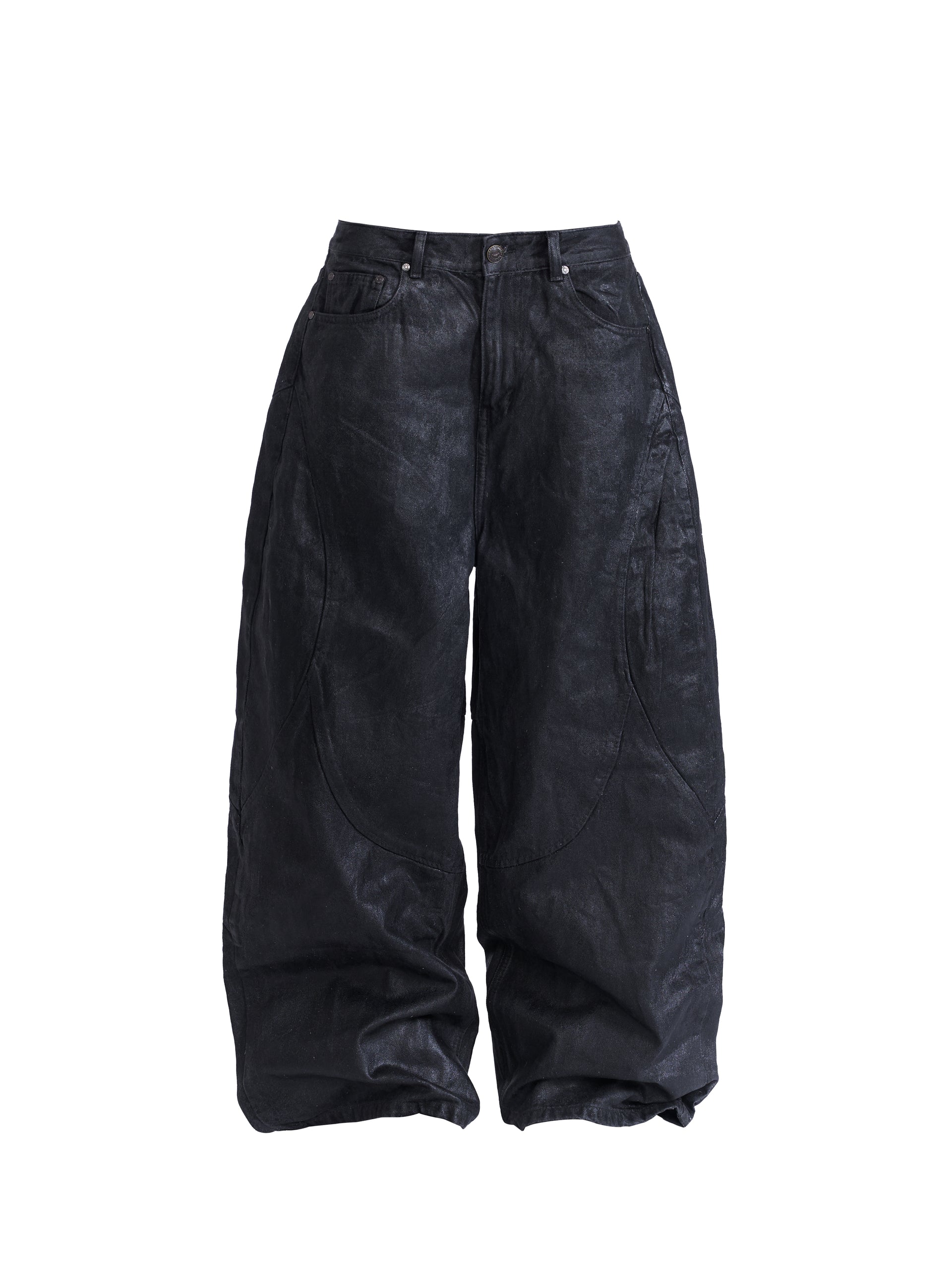 HADES FAUX LEATHER COATED WIDE-LED JEANS